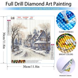 MOMDEDP 5D Winter Diamond Painting Kits for Adults Beginners,Christmas Winter House Diamond Art Kit,DIY Full Round Drill Countryside Diamond Dot Gem Art Kits for Adults,Home Wall Decor 12x12Inch