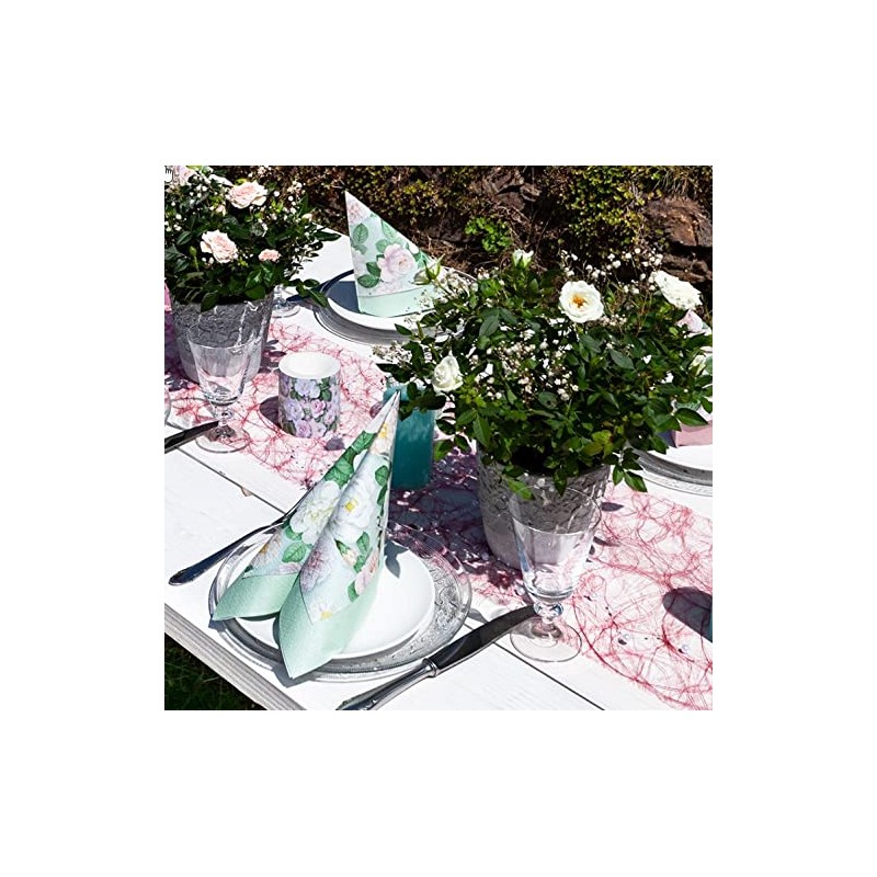 20 Napkins White Roses on Mint Flowers Table Decoration 33