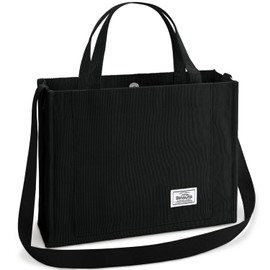 Corduroy Tote Bag for Women Small Satchel Bag Mini Tote Bag Aesthetic Crossbody Bag Handbag - Work Travel Shopping, Black, Medium