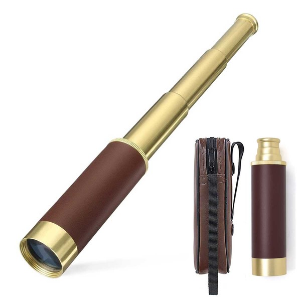 Pirate Telescope Spyglass for Kids, Retro Handheld Collapsible Monocular Pirate Ship Toys for Boys, 25x30 Zoomable Waterproof Telescope for Navigation Voyage View Watching Games Travel Hiking Hunting