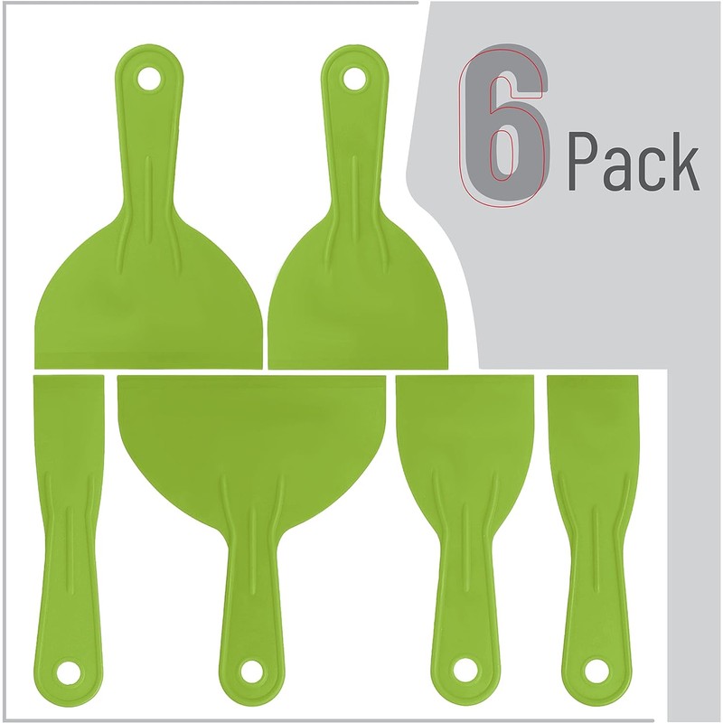 Bates- Plastic Putty Knife, 6 Pack, Green, Plastic Paint Scraper,