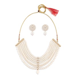 Aheli Pearl - Juego de gargantilla Kundan con abalorio de revestimiento múltiple para mujer, Unitalla, Perla, Perla