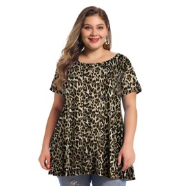 BELAROI Plus Size Tops for Women Summer Casual Tunic T Shirts Short Sleeve Flowy Swing Loose Fit(Leopard Print, 4X)