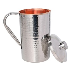 Copper and Stainless Steel Jug | Outer Stainless Steel and Inner Copper Jug For Ayurveda Health Benefits (Hammered Pattern)