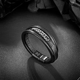 murtoo Men's Premium Leather Bracelet in Black and Brown, Magnetic Clasp Made of Stainless Steel, Great Gift Idea for Men, Leather