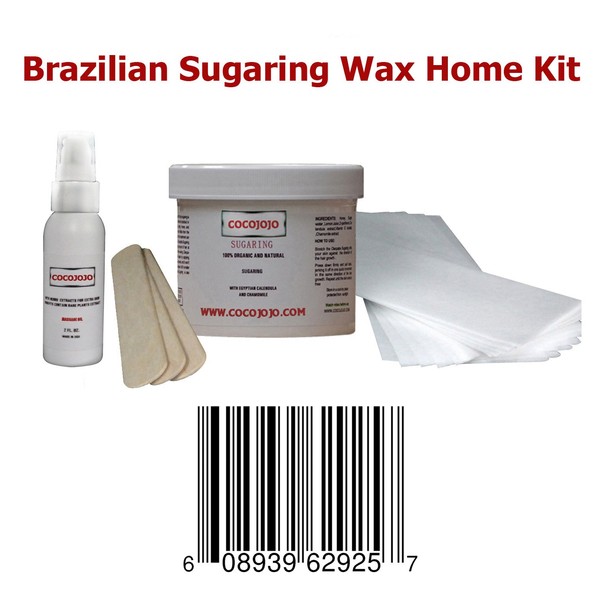8 Oz Cocojojo Sugaring Brazilian Soft Sugaring Wax Kit - Sugaring Hair Removal - 8 Oz Soft Sugar Wax - 2 Oz After Sugaring Toner - 6 Strips - 2 Wooden Spatulas for Bikini Waxing Hair Removal
