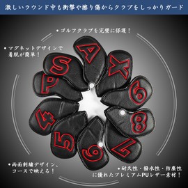 LT-011 Golf Iron Covers, Set of 10, Magnetic Closure, Golf Head Covers, Wedge Covers, Premium PU Leather, Lightweight, Durable, Water Repellent, Dustproof, Abrasion Resistant, Double-Sided Number