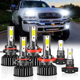Fit For Chevy Tahoe 2007-2019, 9005 H11 LED Bulbs,9005+H11 High & Low Beam Bulbs, 5202 Fog Lights, 500% Brightness, 6000K White,Plug and play, Pack of 6