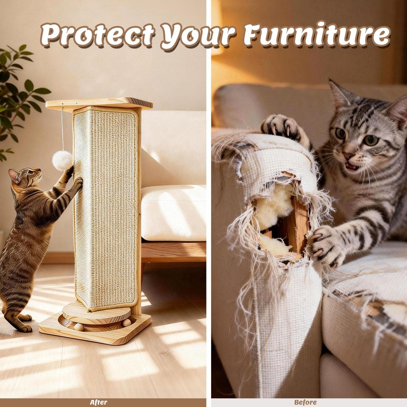 Couch Cat Corner Scratcher with Interactive Ball Toys for Cat,
