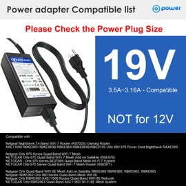 T POWER 19V Charger for Netgear Orbi 960 970 Series Quad-Band WiFi 6E 7 Network Mesh RS700S RBSE960 RBRE960, RBKE962, RBKE963 RAXE500 Gaming Router Ac Dc Adapter Power Supply Cord