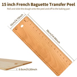 Baguette Transfer Peel, Flipping Board for Baking of French Baguette Bread, Loaves and Ciabatta, Keep Dough in Shape, Made with Food-Grade Premium Beech Wood, 15 Inch Long