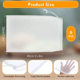 6pcs Nut Milk Bag 12 x 8 Inch Nylon Nut Bag Strainer Fine Mesh Cheese Cloth Reusable 200 Mesh Fine Mesh Bag for Straining Fruit Juice Food Strainer Professional Cold Brew Filter for Coffee Tofu
