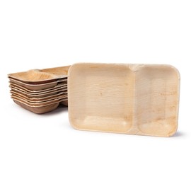 BIOZOYG Palmware DTW05589 Disposable palm leaf plate, 25 pieces, angled, 2 compartments, 25x15 cm, compostable