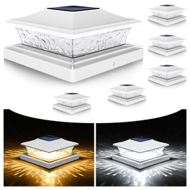 VOLISUN Solar Post Cap Lights Outdoor 4x4/6x6 Wooden/Vinyl Fence Cap Lights for Patio/Garden,Warm White with 2 Lighting Modes Waterproof,ABS Shell Lens White (6 Pack)