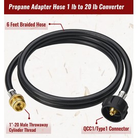 CALPOSE 6 Feet Propane Adapter Hose, 1lb to 20lb Adapter Converts 1lb Appliances to 5-40lb Tanks, Gas Hose for Weber Q, Coleman Grill, Buddy Heaters and More