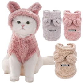 Disfraz de orejas de conejo de gato, lindas sudaderas con capucha para perros y gatitos, suéter de orejas de conejo para cachorros (L, rosa)