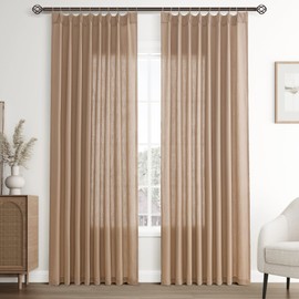 Joywell Linen Pinch Pleated Curtains 84 Inch Long,Back Tab Clip Rings Semi Sheer Light Filtering Window Drapes with Hooks Privacy for Bedroom Living Dining Room,W50 x L84,Burlap Tan,2 Panels