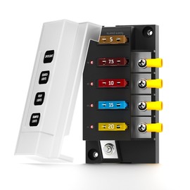 PSEQT 12V Fuse Block, 4 Circuit Blade Marine Fuse Panel Box with LED Indicator, Waterproof ATO Blade Fuses Block Holder Relay Box Kit with Protection Cover for 12V/24V Car Boat Truck Trailer Bus