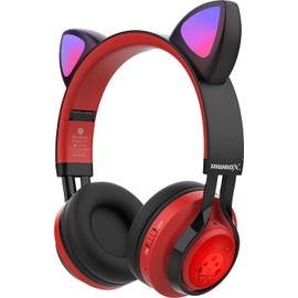 Riwbox CT-7 Cat Ear Bluetooth Headphones, LED Light Up Bluetooth Wireless Over Ear Headphones with Microphone and Volume Control for Travel/School/Smartphones/Laptop/PC/TV (Blue)