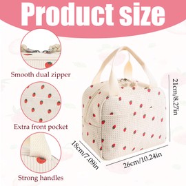 KSVFTB Lunch Bag for Women, Strawberry White Lunch Bag for Women, Adults Kids Packed Lunch Box Tote Bag Cute Girls Ladies Lunch Bags for Work School Picnic Travel Beach Gifts