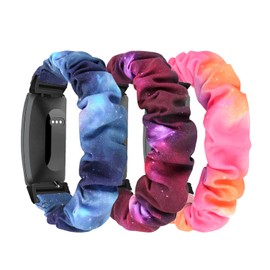 DKGKOO 3 Pack Scrunchie Elastic Strap Compatible with Inspire 3/Inspire 2/Inspire/Inspire HR/Ace 2/Ace 3 Strap (I(Purple Stars + Blue Stars + Pink Stars), Small Size)