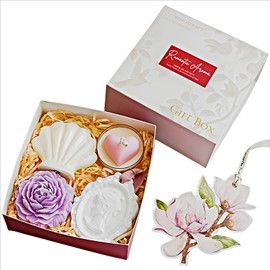 ANMIOU Romantic Aroma Aromatherapy Gift Box Set with Decorative Candles, Shell and Floral Design, White and Purple（5Pack）