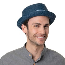 Stetson Vantella Diamond Straw Hat - Plain Hat with Contrast Band - Summer Sun Hat with Grosgrain Trim - Unisex - Spring/Summer, blue