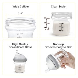 haakaa Gen.3 Natural Glass Baby Bottle 6.3 oz.180ml - Wide Neck, Anti-Colic Varibale Flow Nipple for 6m+ Breastfed Babies, Newborn Registry Essentials,BPA-Free -1 PK