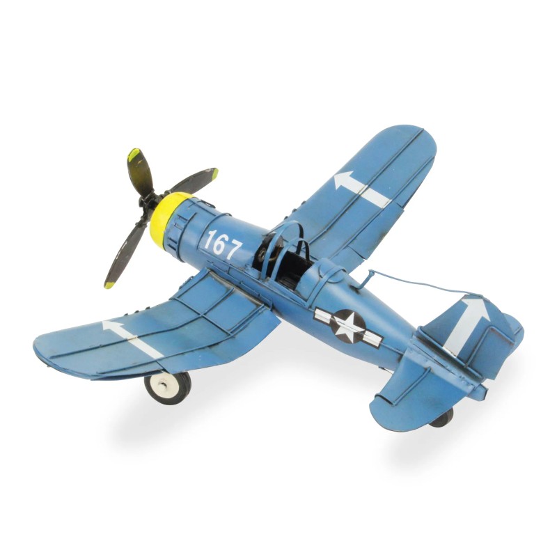 Homeroots 5" Blue and Yellow Metal Hand Painted Model Airplane