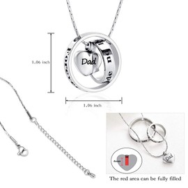 constantlife Cremation Jewelry for Ashes - No Longer by My Side, Forever in My Heart Memorial Urn Necklace Double Circle Heart Design Pendant Keepsake (Dad)