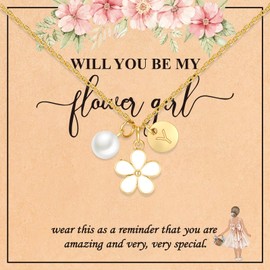 GLEZZA Flower Girl Gift,Initial Y Letter Necklace for Flower Girl,14K Gold Plated Proposal Gifts on Wedding Bridal Party