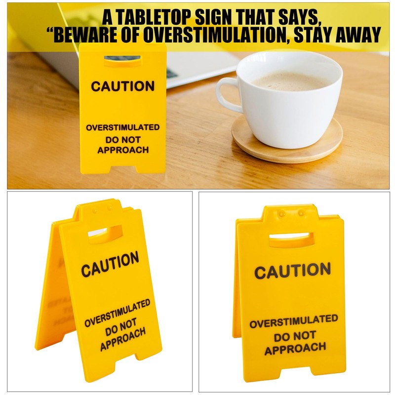 Lyreh 2pcs Mini Desk Warning Sign, Acrylic Office Caution Overstimulated