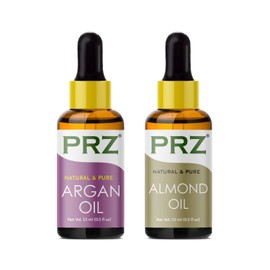 PRZ Combo of Cold Pressed Moroccan Argan & Almond Carrier Oil, 100% Pure Natural & Therapeutic Grade Oil for Aromatherapy, Body Massage, Skin Care & Hair Growth (15ML Each)