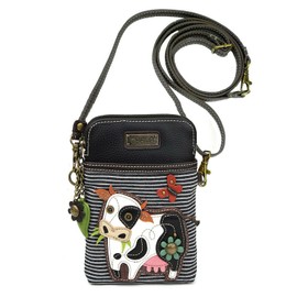 CHALA Cell Phone Crossbody Purse-Women PU Leather/Canvas Multicolor Handbag with Adjustable Strap - Cow - black stripe