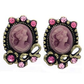 Light Pink Ribbon Cameo Stud Earrings Post Fashion Jewelry