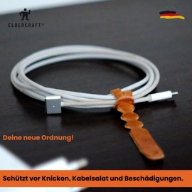 ELBERCRAFT® Cable Organiser Leather Vegetable Tanned Cable Clips for Your Cable Bag Made in Germany Set of 3 Brown