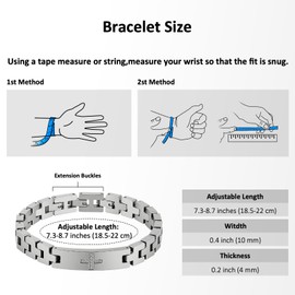 Feifuli Men's Stainless Steel Bracelet 7.3-8.7 Inches Solid Thick Chain