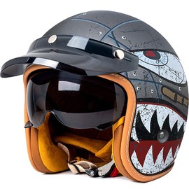 Vintage Jet Helmet with Visor, ECE/DOT Approved Motorcycle Crash Jet Helmet, Motorcycle Open Face Helmet, for Men and Women, Road Legal, Retro 3/4 Open Face Design