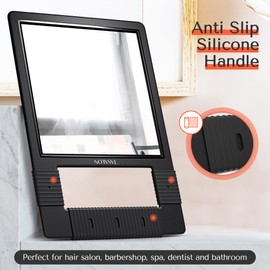 TASALON Hand Mirrors with Handle - Unbreakable Handheld Mirror with Silicone Handle for Barber, Salon, Makeup or Shower - Black