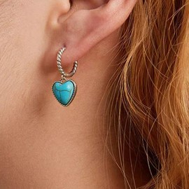 Heart Western Earrings Silver Turquoise Earrings for Women Western Dress for Women Boho Jewelry Gifts
