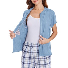 Deyeek Mastectomy Shirts with Drain Pockets Zip up Chemo Port Access Tops for Women Post Shoulders Surgery Must Have