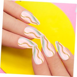 LALAFINA 120pcs Striped Press Nails Removable False Nail Tips for Women for Weddings Parties and Special Occasions Decoration for Stunning Looks