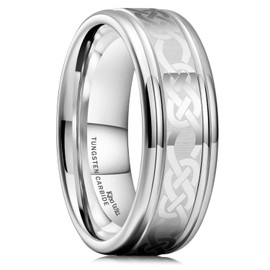 King Will Silver Celtic Knot Tungsten Wedding Rings Two Grooves Edge Laser Polished Celtic Knot Center and Matte Brushed Surface Wedding Band for Men Women 11.5