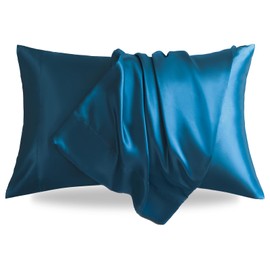 LIFCOM Satin Pillowcase for Hair and Skin,King Teal 20x40 Inches Set of 2，Similar to Silk,Silky Feel Satin Pillow Covers 2 Pack with Envelope Closure(20"×40", Teal)