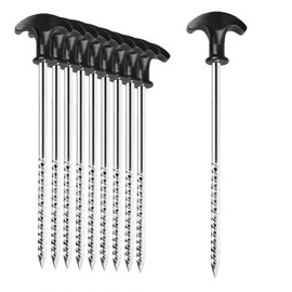 KEELYY 10 x Tent Pegs Made of Steel, Robust and Stable Pegs with Thread, Camping Pegs with T-Handle, Screw Pegs, Long Pegs, 21 cm, for Camping and Outdoor Use