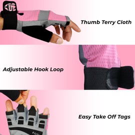 FIGHTSENSE Fitness Gloves for Men and Women, Weight Lifting Gloves, Improved Grip, Padded Palm, Adjustable Wrist Straps, Breathable Fitness Exercises (Pink, M)