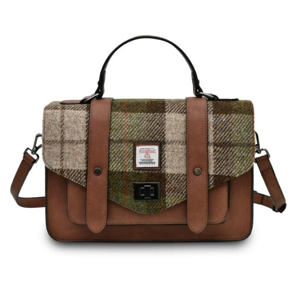 Islander Harris Tweed Large Satchel, Chestnut Tartan