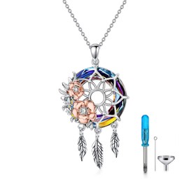 MBSUUH Dream Catcher Crystal Pendant Flower Urn Necklace Jewelry 925 Sterling Silver Keepsake Cremation Necklaces for Human Pet Ashes for Women(NEW)