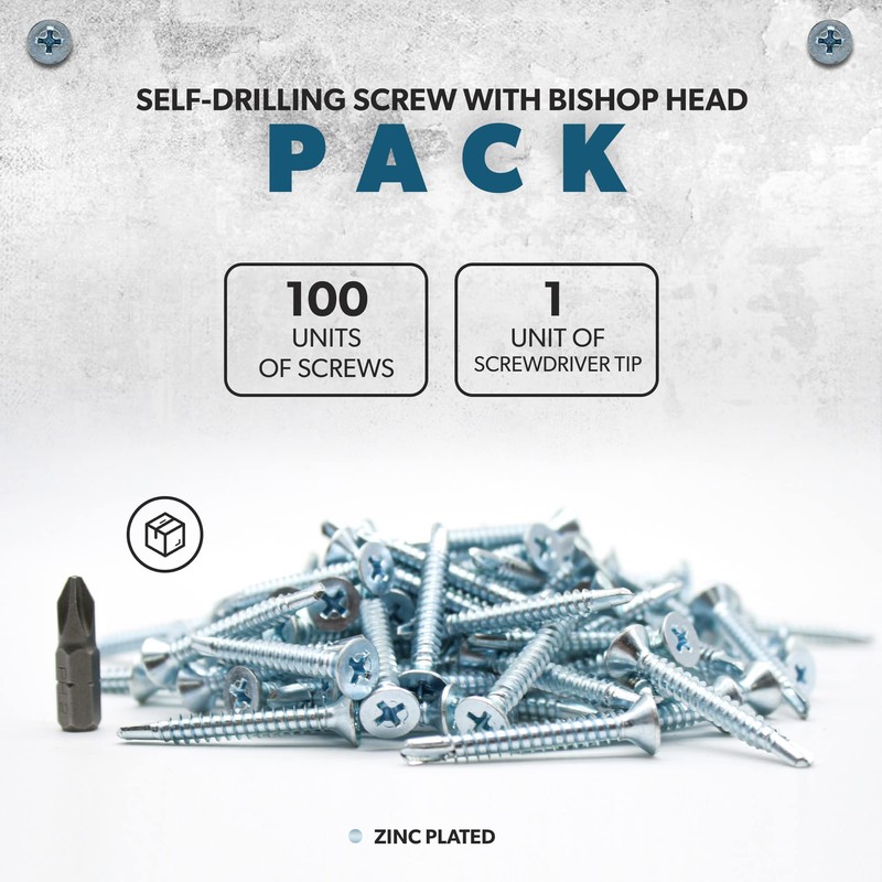 DOJA Barcelona Self-Drilling Screws with PH2-25 Tip, 100 Countersunk Screws,