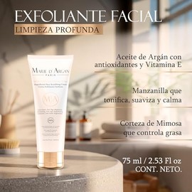 MARIE D'ARGAN Kit Crema Facial Oro 24K Día De 50 g Y Exfoliante Facial Limpieza Profunda De 75 ml, Antiarrugas, Hidratante, Aceite De Argán, Manzanill